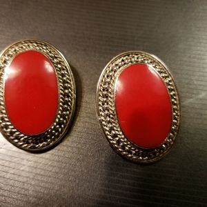 Vintage clasp earrings silver and coral